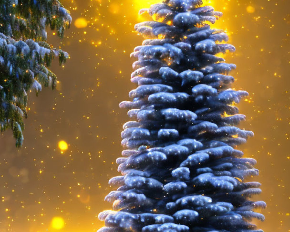 Christmas Tree in Snowy Winter Wonderland Setting