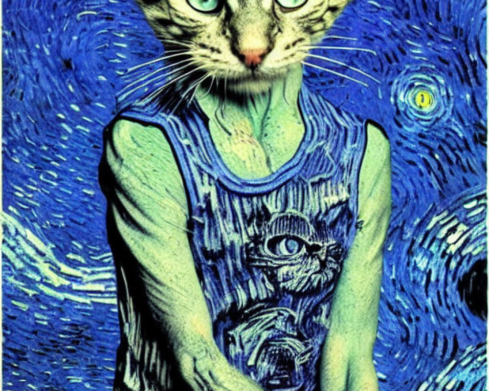 Surreal Character with Cat Head and Green Skin