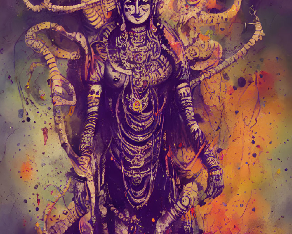 Vibrant depiction of a multi-armed deity in colors