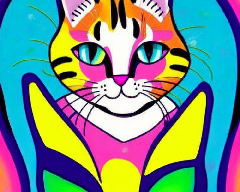 Vibrant Illustration of a Colorful Stylized Cat