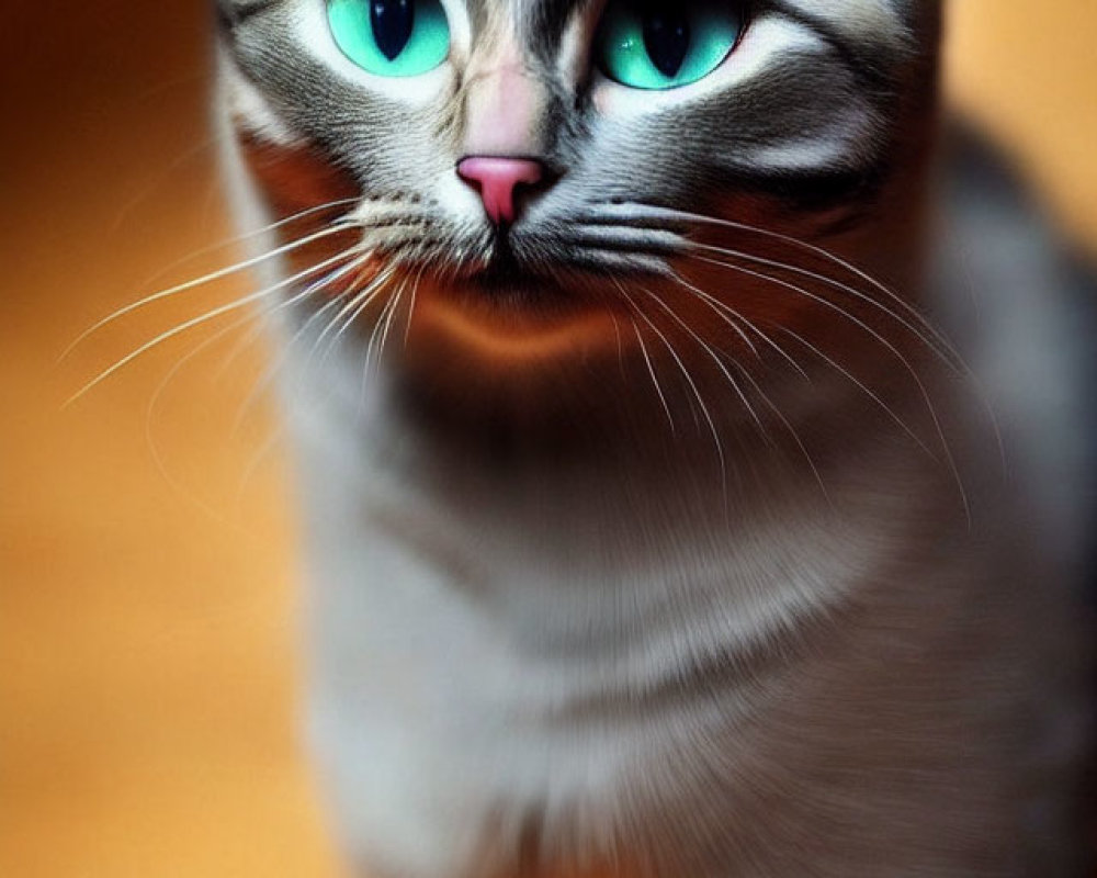 Cat with Turquoise Eyes and Fluffy Gray-White Fur