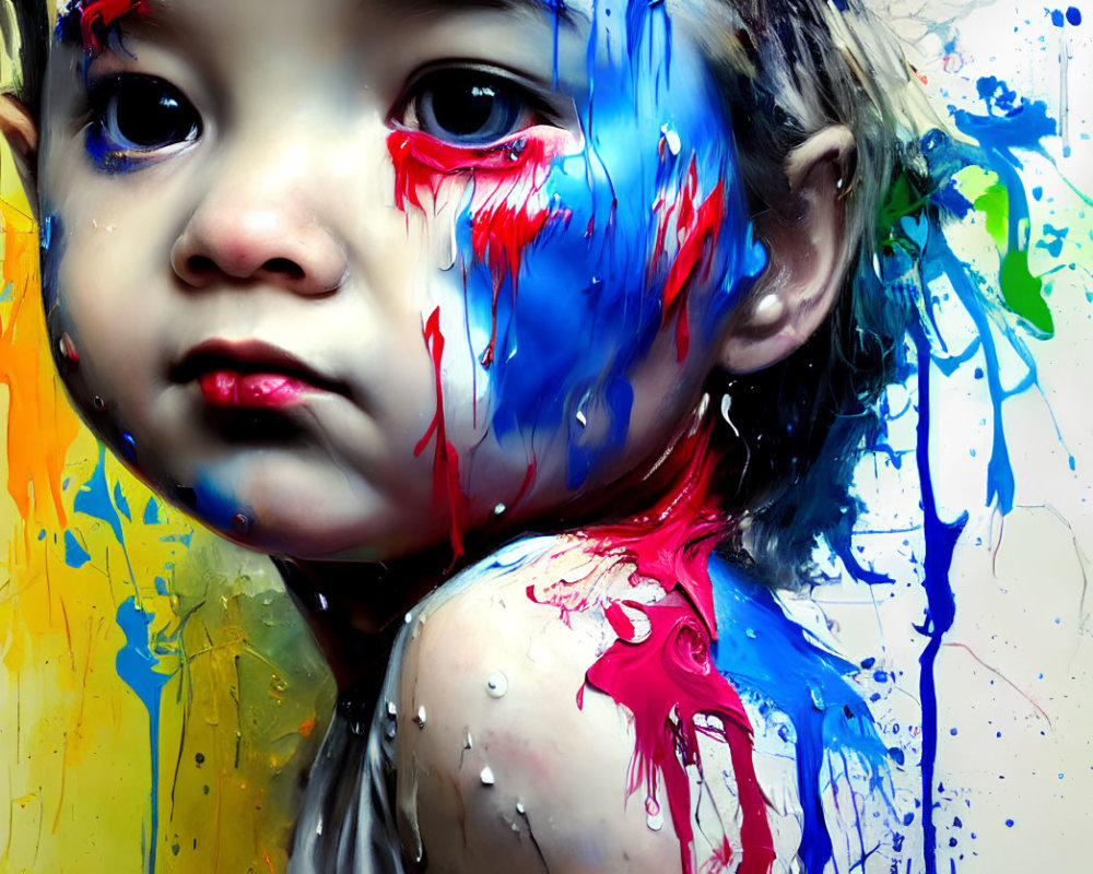 Portrait of a child with colorful face paint details