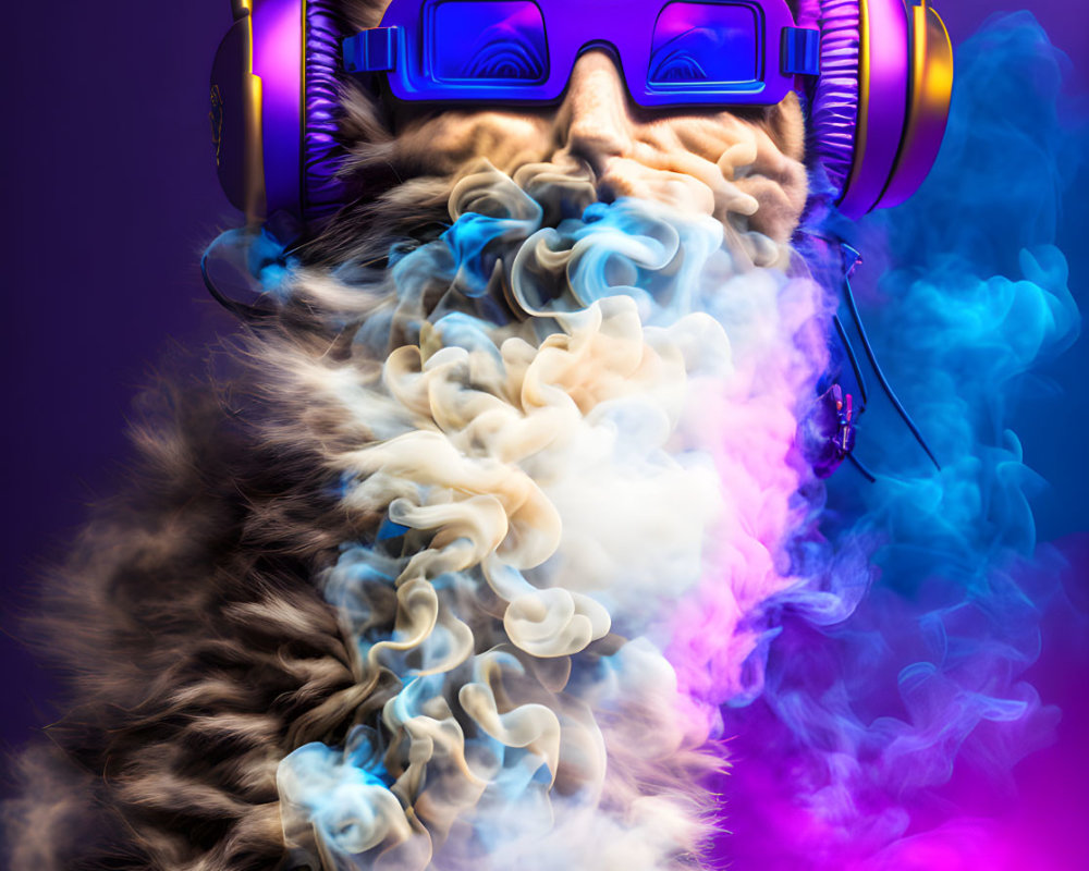 Whimsical Cat with Colorful Aura and Headphones