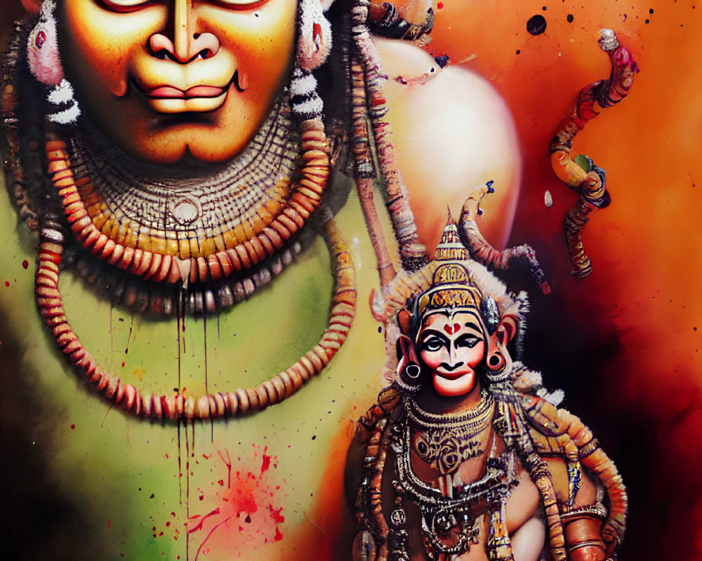 Vibrant depiction of Hanuman and Lord Rama with details