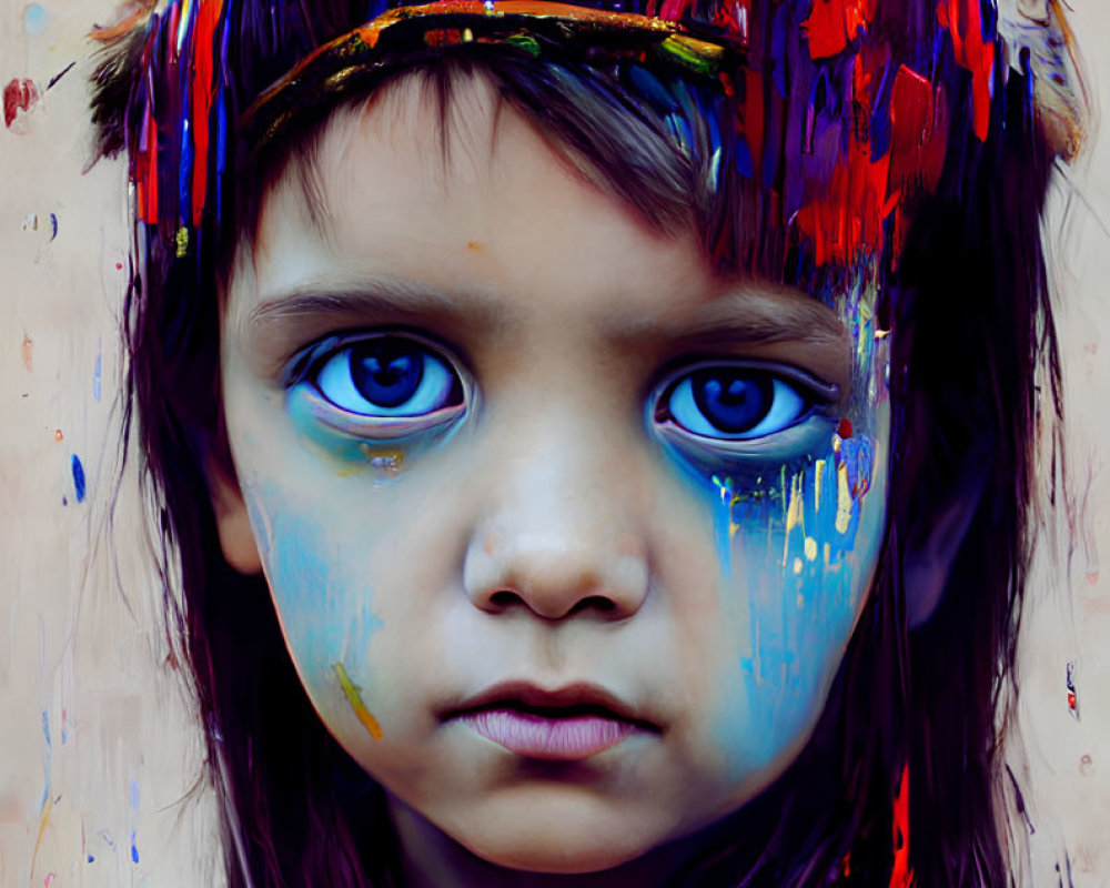 Portrait of a Child with Colorful Headdress and Eyes