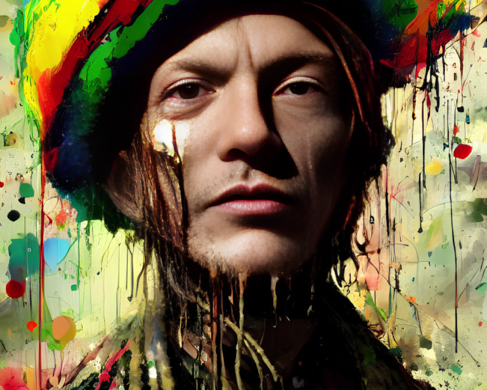 Colorful Portrait with Vibrant Reggae Hat and Paint