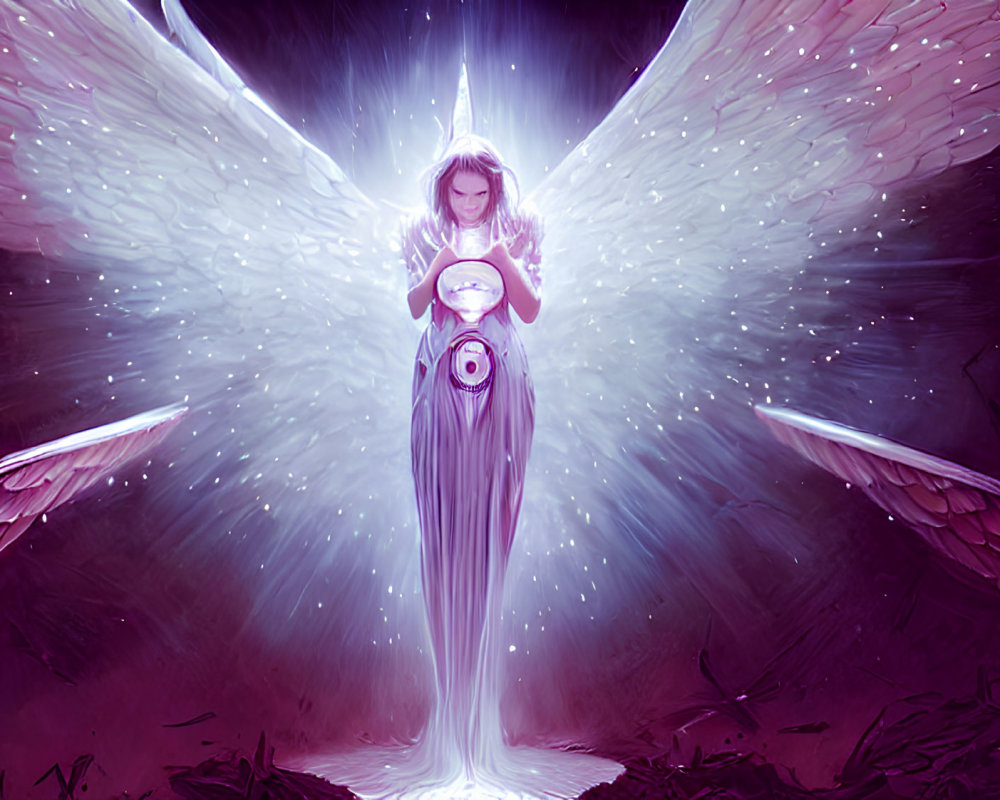 Majestic angel in ethereal light with radiant gown