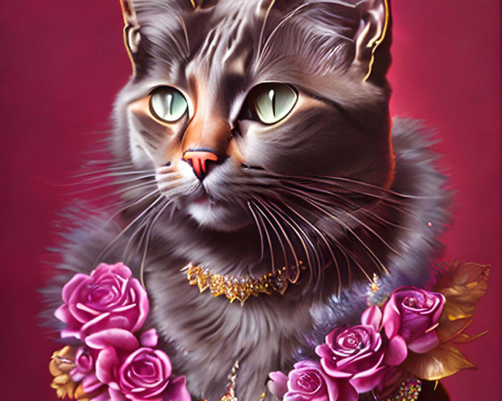 Regal Cat in Elegant Purple Attire with Jewels