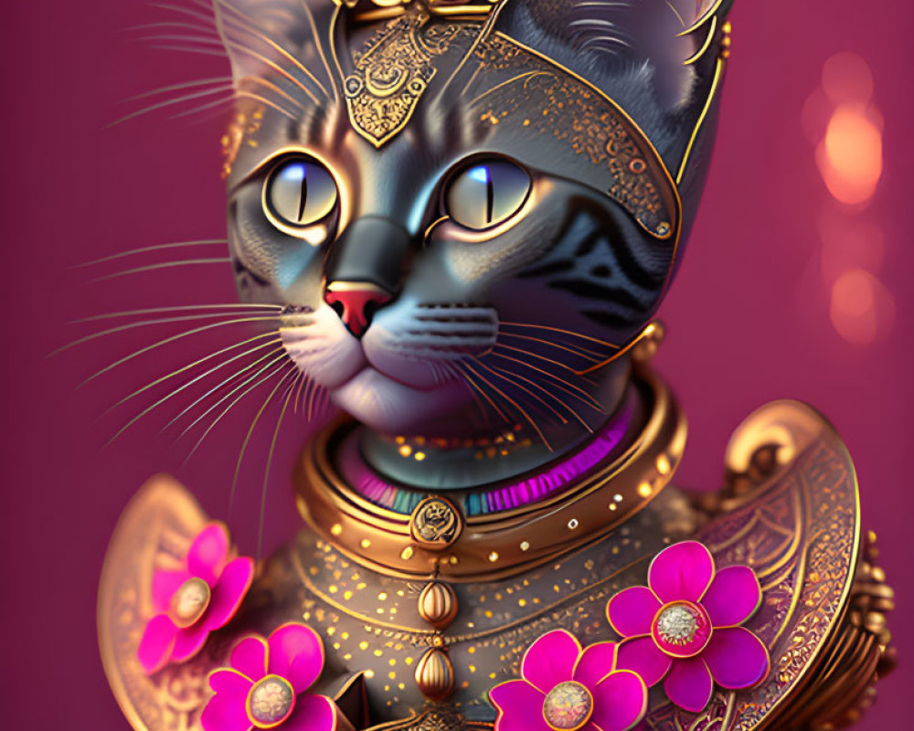 Regal Cats in Jewel-Encrusted Armor Artwork