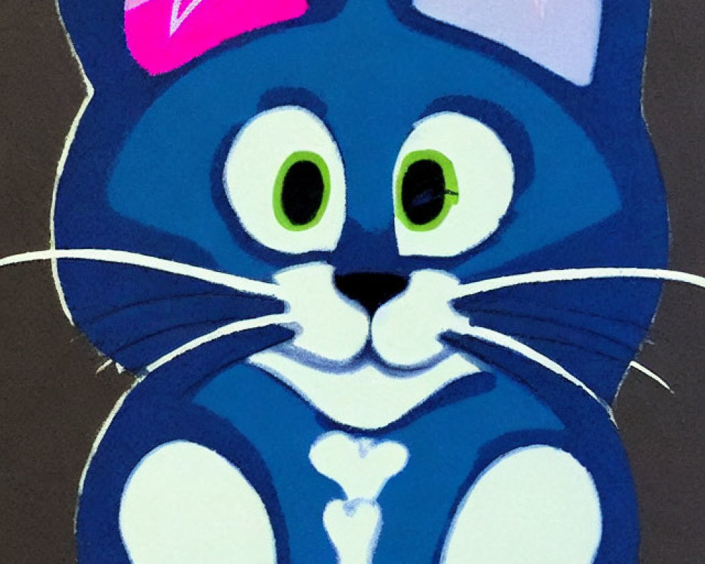 Playful Cartoon Cat with Blue Body and Green Eyes