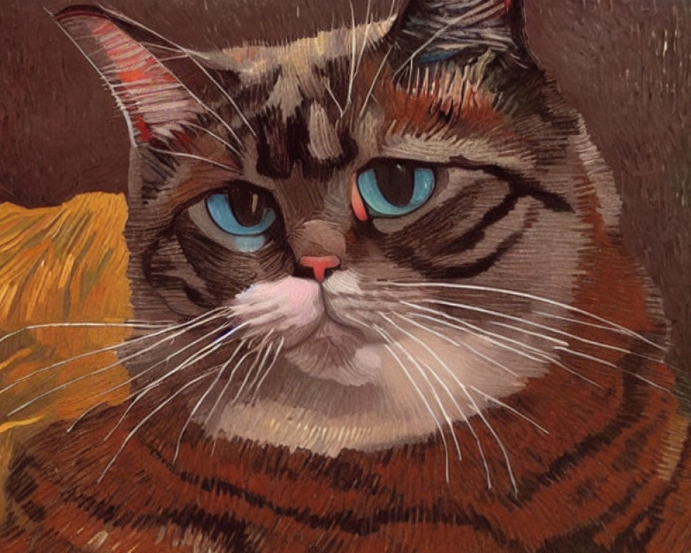 Close-Up of a Cat with Blue Eyes and Patterned Fur