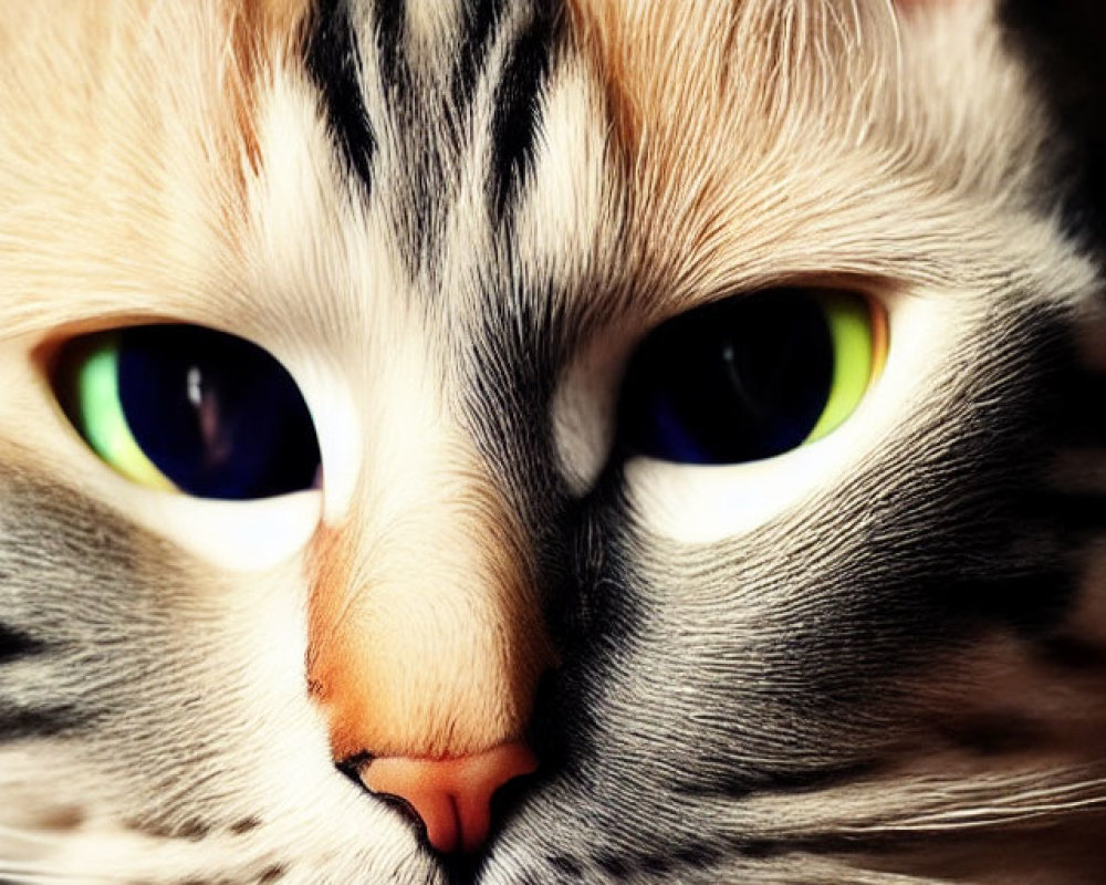 Close-Up of Cat with Unique Fur Patterns and Eyes