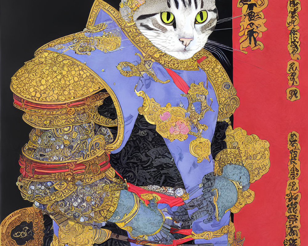 Majestic Cat in Intricate Armor with Vibrant Colors