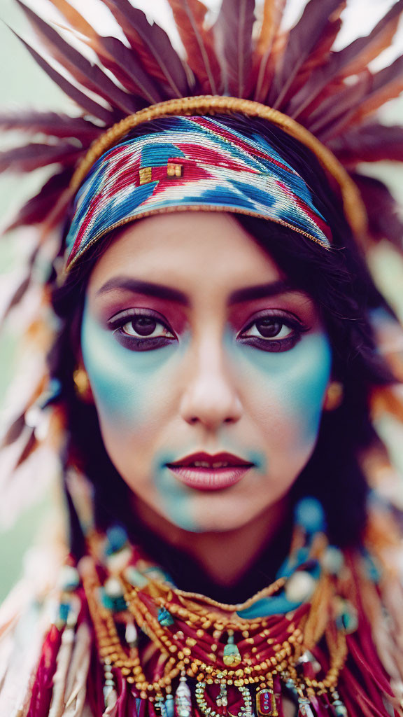 Portrait of a woman in traditional attire with headdress