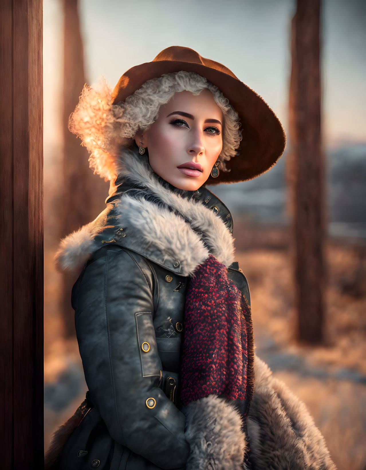 Elegant Woman in Stylish Winter Coat Outdoors