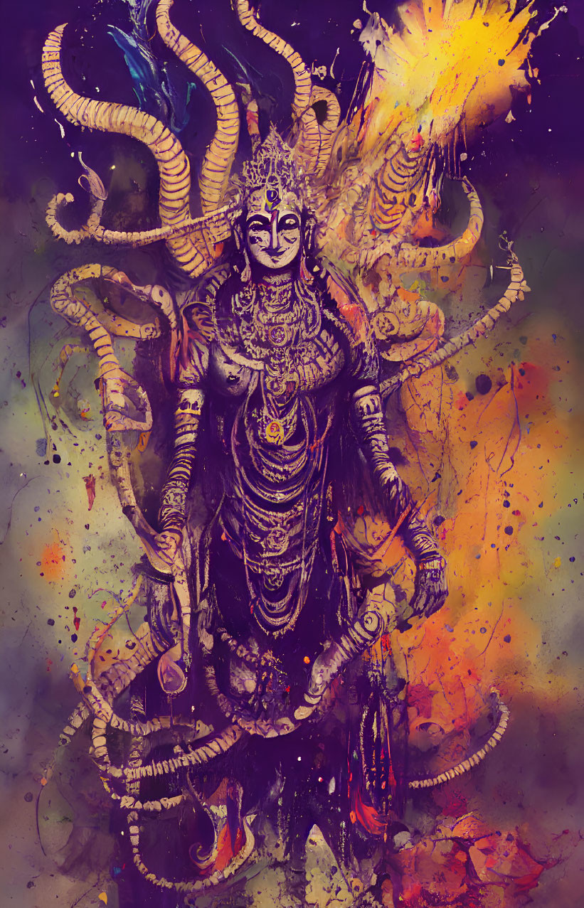 Vibrant depiction of a multi-armed deity in colors