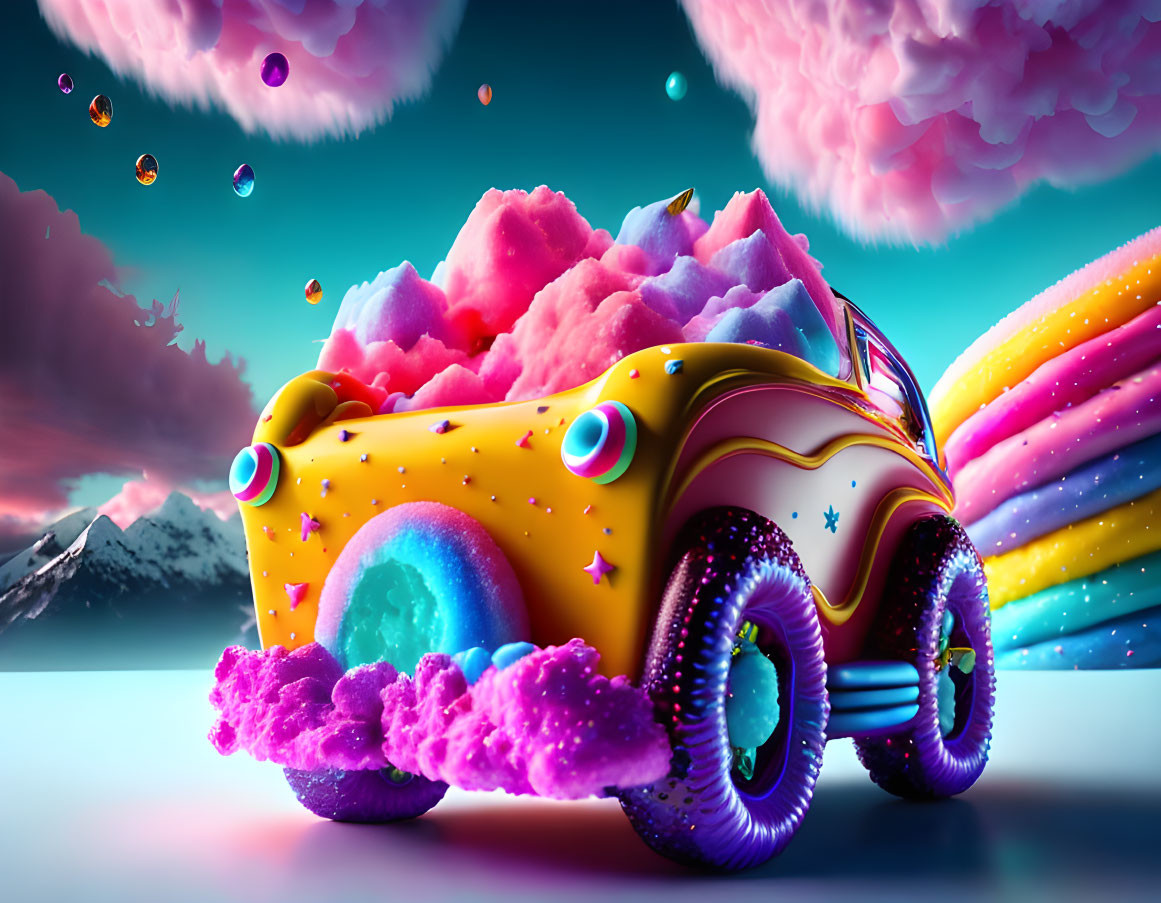 Whimsical Car Filled with Colorful Cotton Candy