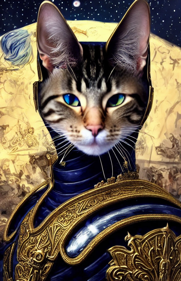 Regal Cat Warrior in Cosmic Fantasy Setting