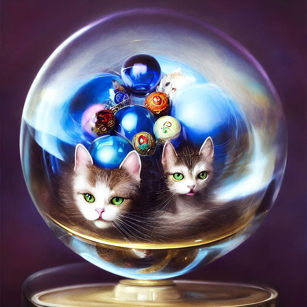  Cats in intricate glass spheres