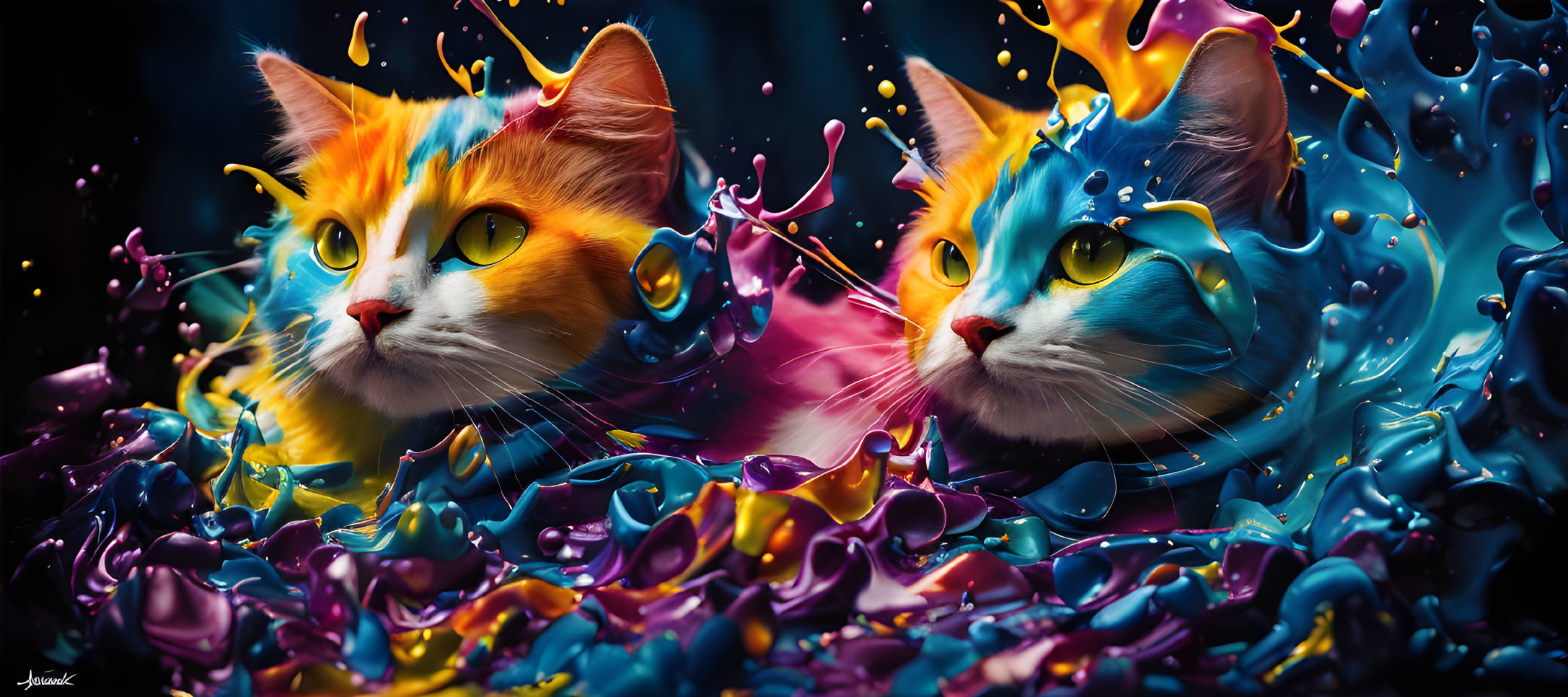 Colorful Cats Against a Vibrant Artistic Background