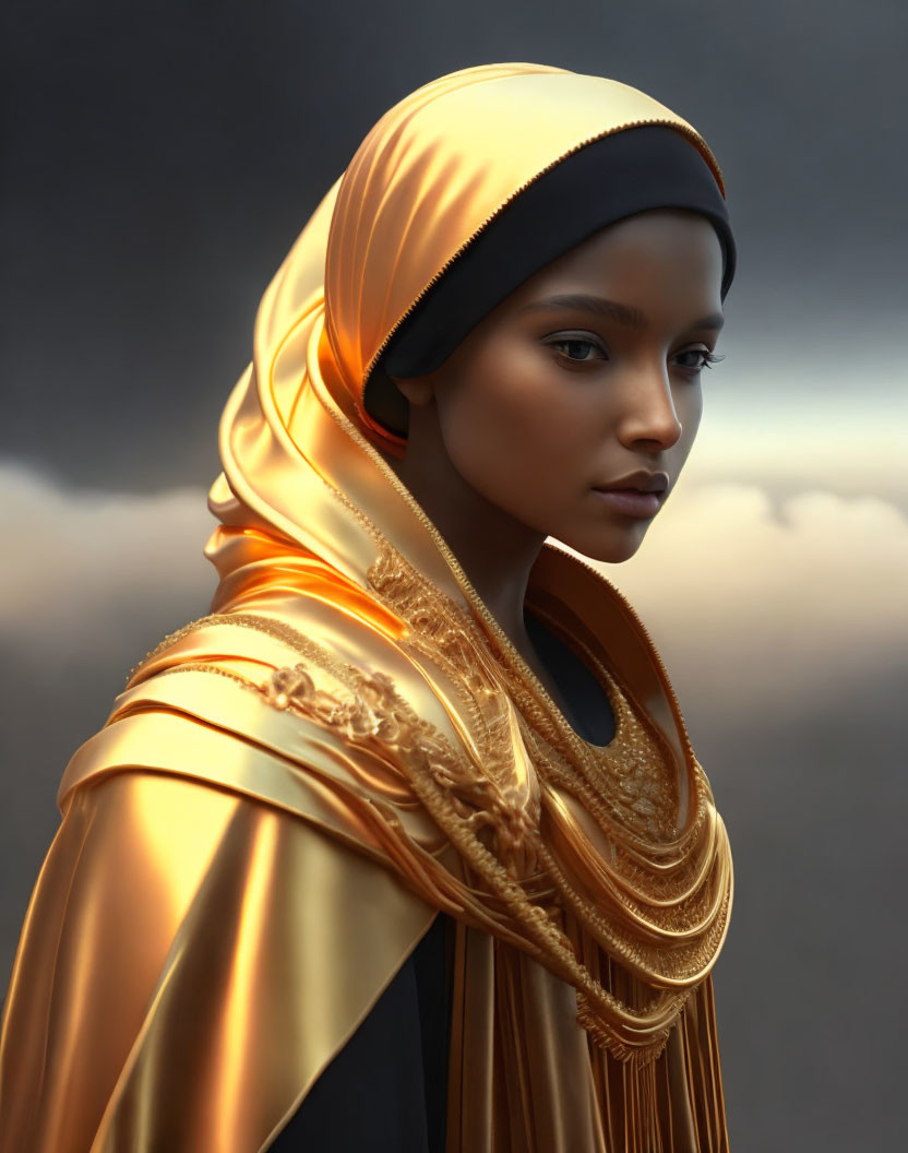 Serene Portrait of a Woman in Golden Hijab