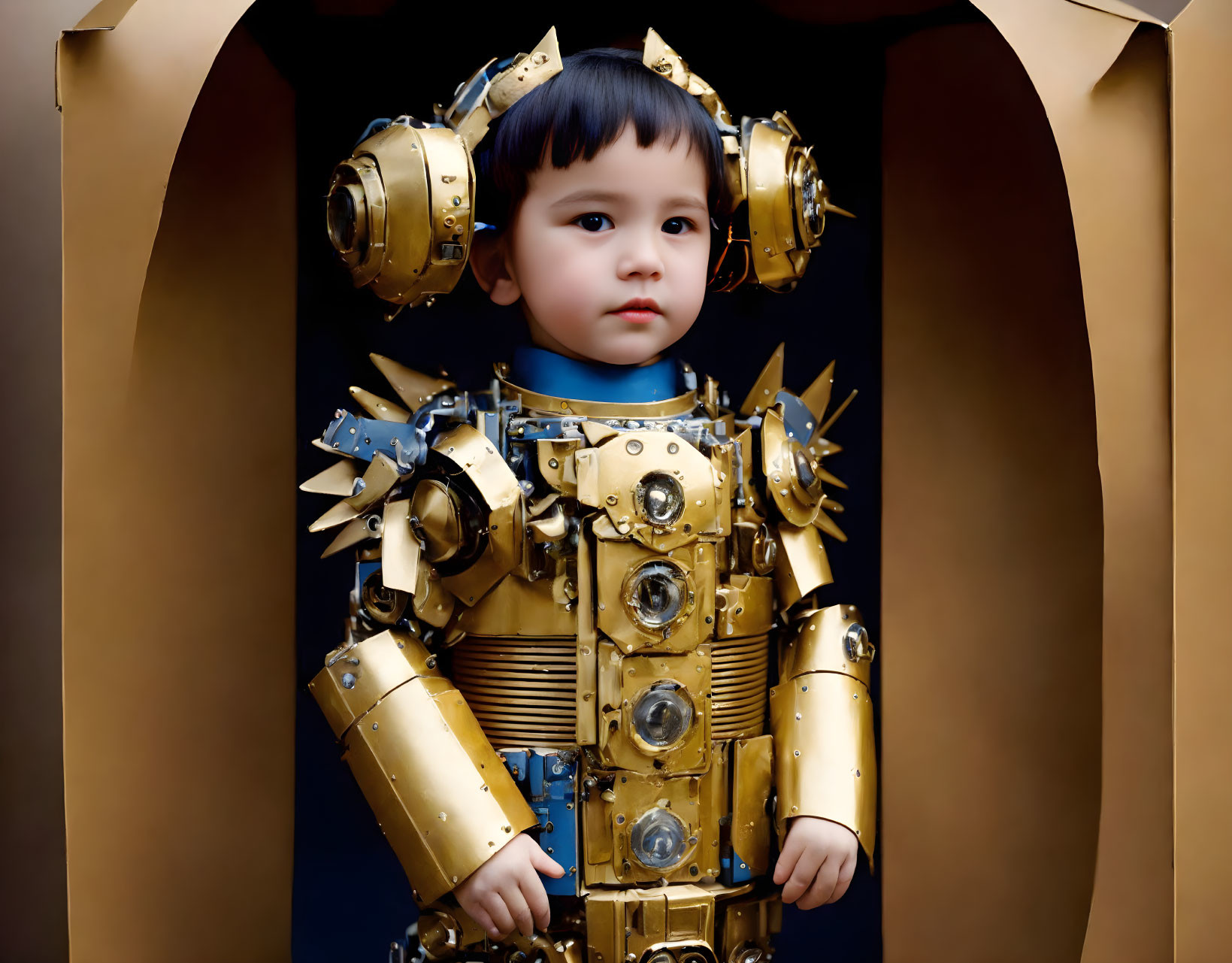 Child in Gold Steampunk Costume with Mechanical Details