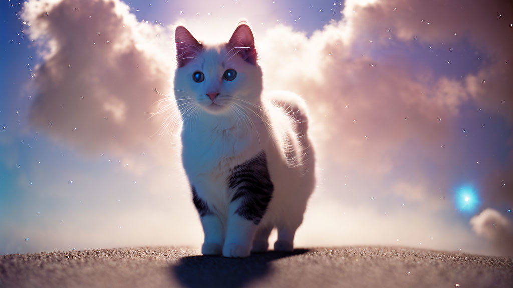 Majestic Cat in Serene Landscape with Ethereal Light