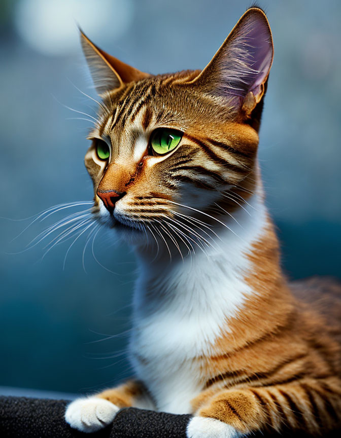 Ginger-Brown Striped Cat with Green Eyes and White Paws