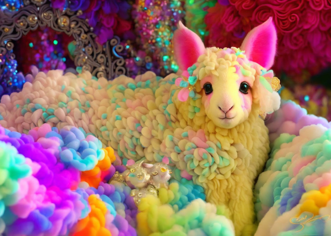 Colorful Whimsical Lamb in Dreamy Pastel Setting