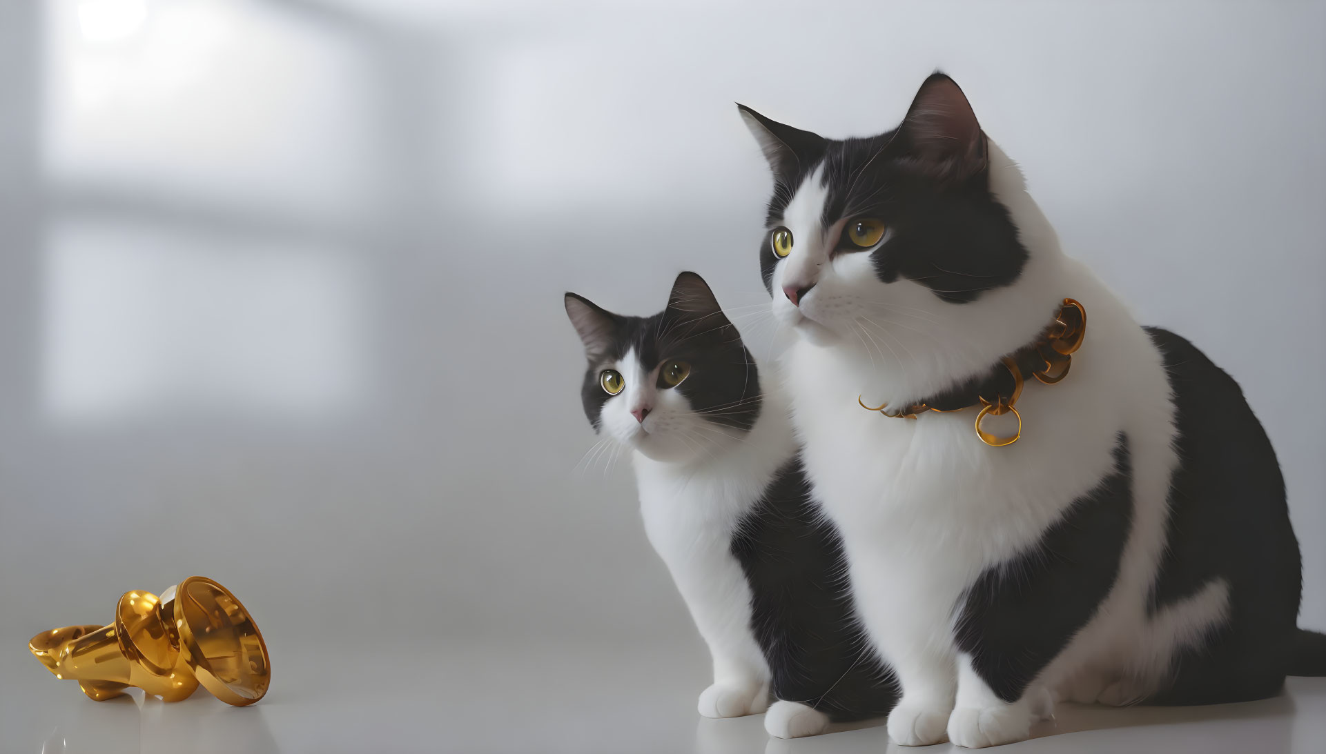 Black and white cats with golden eyes and trophy