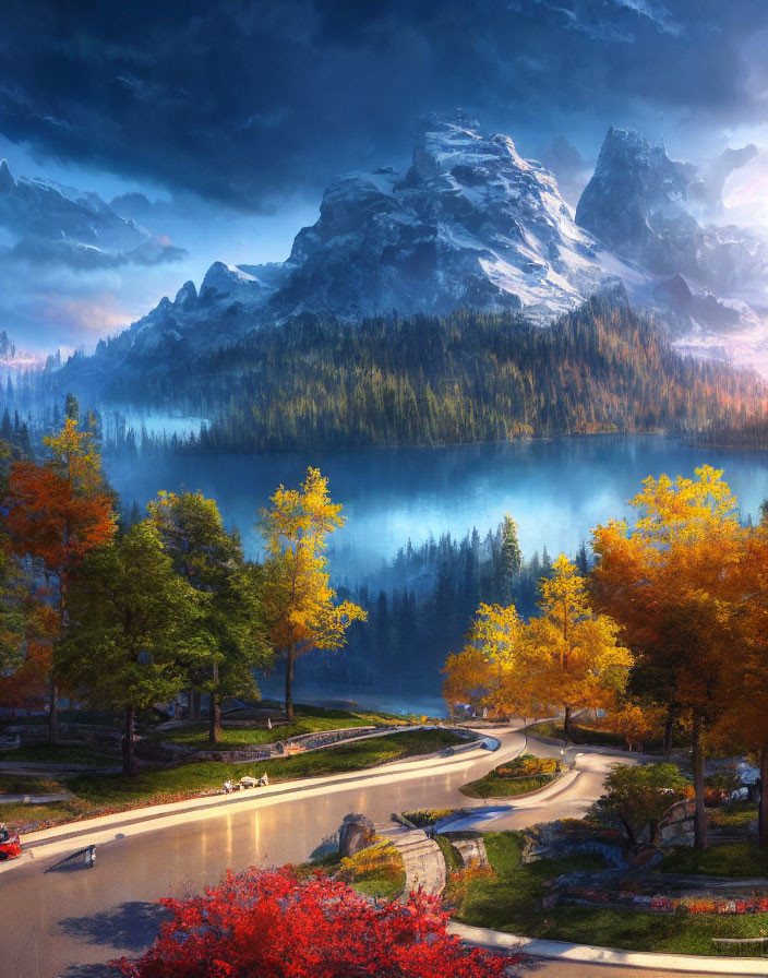 Majestic Mountains and Tranquil Lake in Autumn Landscape