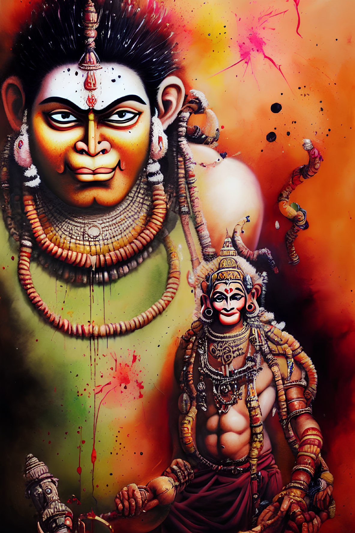 Vibrant depiction of Hanuman and Lord Rama with details