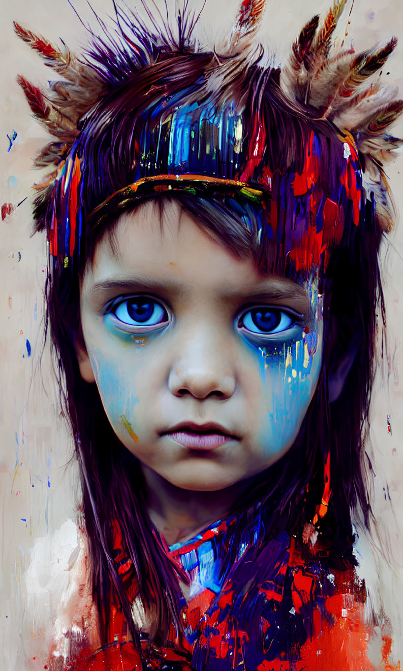 Portrait of a Child with Colorful Headdress and Eyes