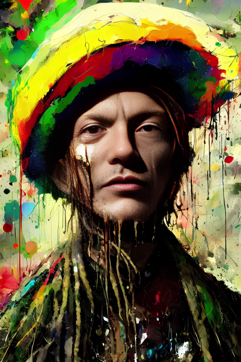 Colorful Portrait with Vibrant Reggae Hat and Paint