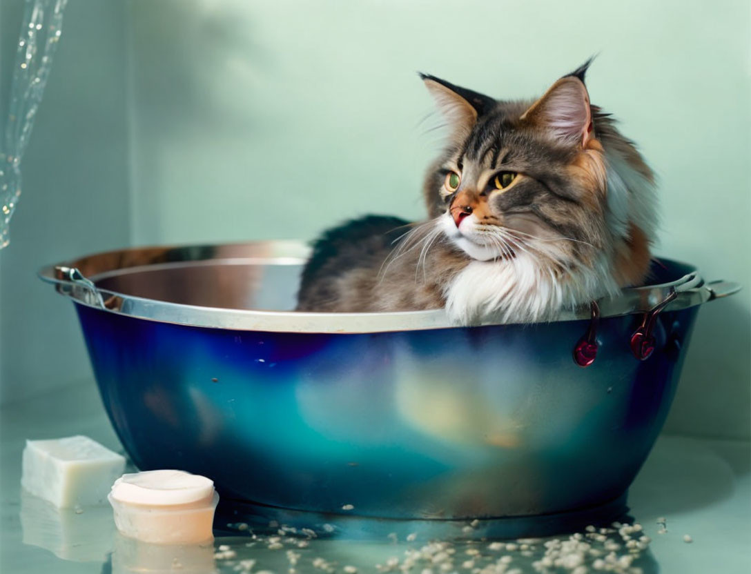 cat in aqua metal tub 3