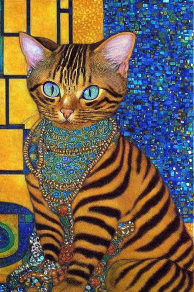 Illustration of a Cat with Blue Eyes and Striped Coat