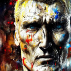 Portrait of a Muscular Man with Vibrant Paint Splashes