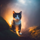 Black and White Cat in Mystical Foggy Ambiance