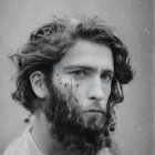 Black-and-white portrait of a contemplative young man