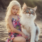 Young Girl with Cat in Serene Sunlit Setting