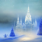 Mystical Winter Scene with Grand Icy Castle and Trees