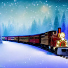 Festive Train in Snowy Landscape with Christmas Tree