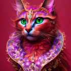 Majestic Cat with Jeweled Headdress and Floral Collar