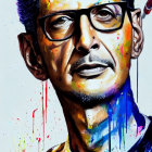 Portrait of a man with glasses and colorful paint splashes