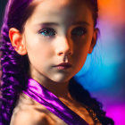 Portrait of a girl with purple hair and blue-green eyes