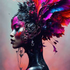 Colorful smoke-like effects in surreal portrait.