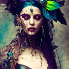 Vibrant Figure with Floral Headpiece and Ethereal Fabrics