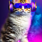 Whimsical Cat with Colorful Aura and Headphones