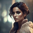 Elegant Woman in Fur Coat with Soft Curls