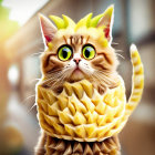 Whimsical Cat in Pineapple Costume with Tabby Fur